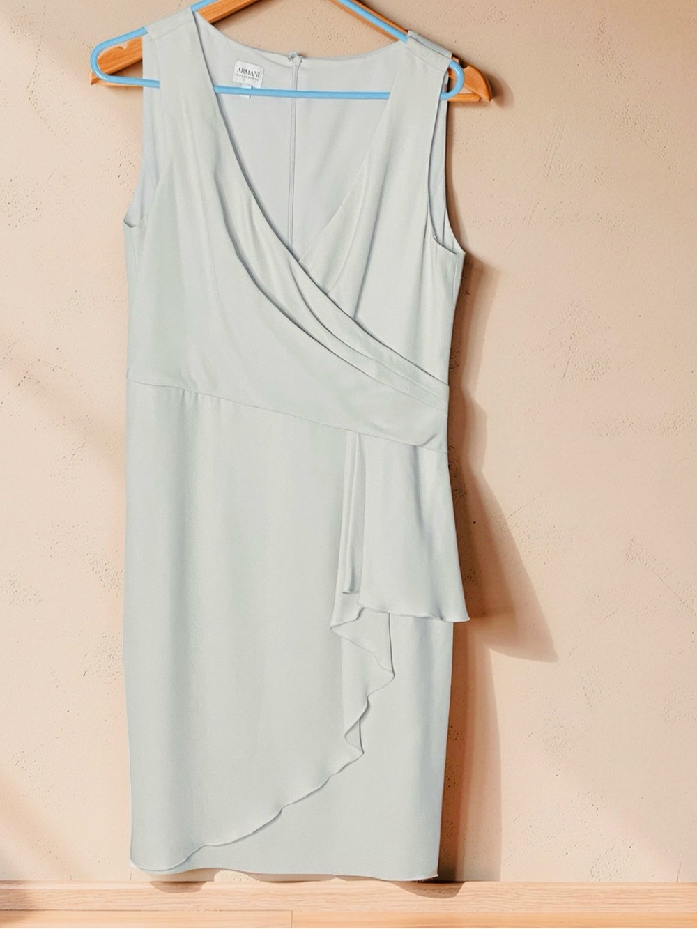ARMANI COLLEZIONI Draped Faux Wrap Sheath Dress Light Sage Gray Sz IT 46 US 10